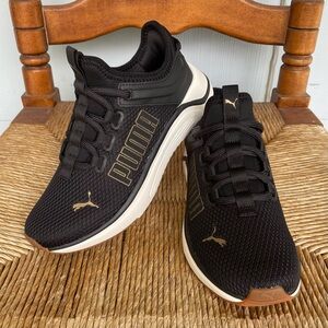Puma Women’s Black Gold Softride Slip On Sneakers Shoes Size 7